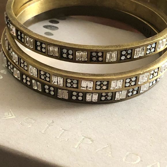 SILPADA Modern MAVEN Swarovski Crystal Accented Brass Bangle NIB - Picture 7 of 13
